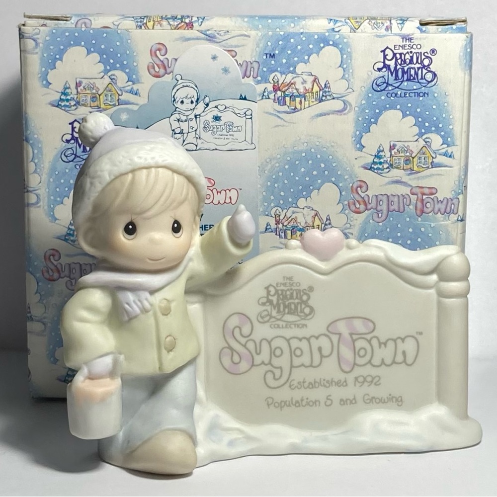Precious Moments Sugar Town Sam Butcher Painting Sign Figurine (1992)